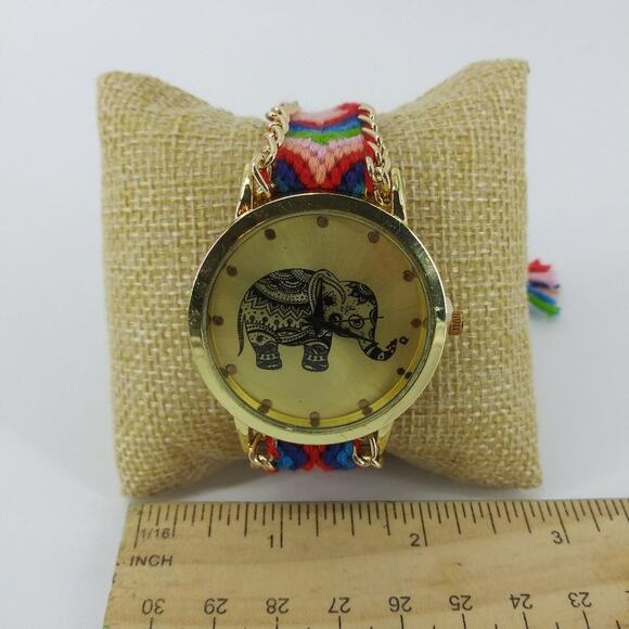 Women's Colorful Elephant Good luck Wristwatch Watch Pink Gold Tone Indian Style - Picture 2 of 12
